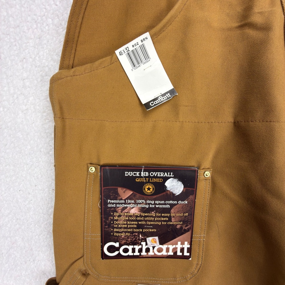 Carhartt Traditional Duck Bibs Overalls Quilt Lined 46x32 R02 BRN Brown NOS NWT